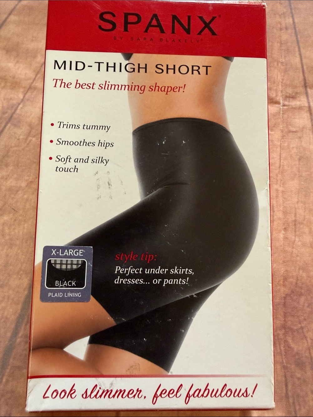 SPANX Mid-Thigh Shaper Short in Black/Plaid Size XLarge